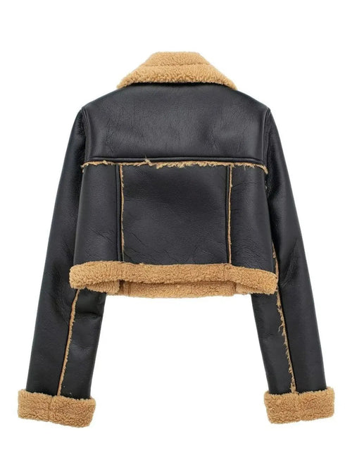 'Josselyn' Faux Fur Cropped Leather Jacket - Celes Fashion